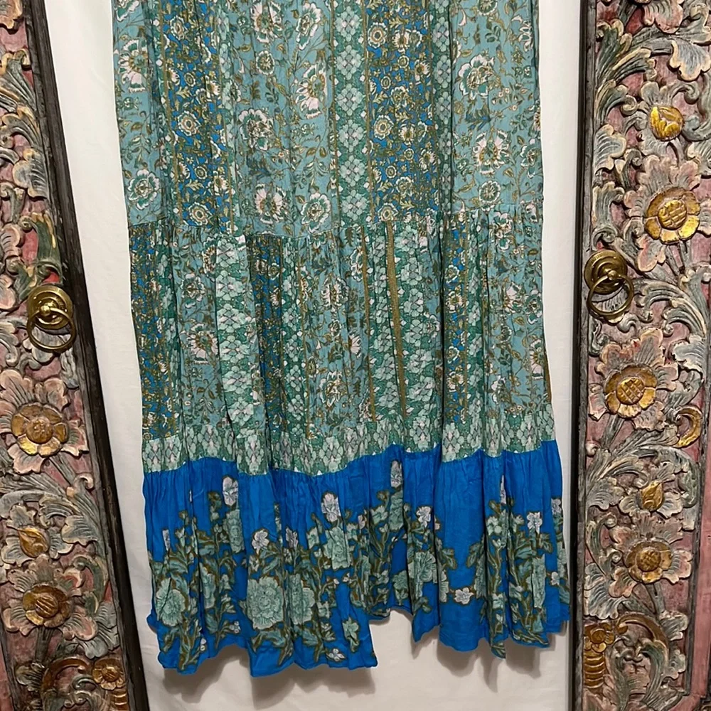 FREE PEOPLE Hanalei Bay Maxi Dress Blue Size Medium Turquoise Multi - Picture 12 of 16